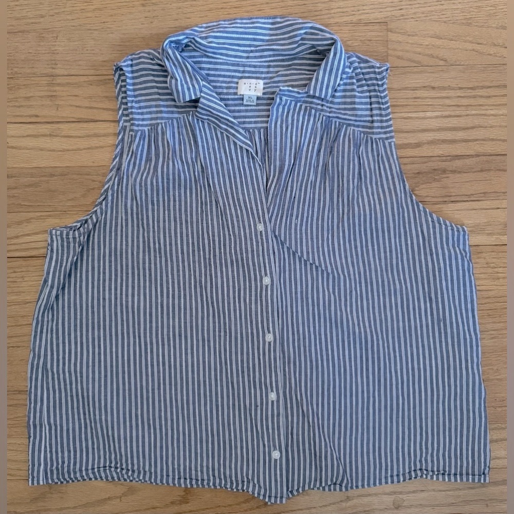 Blue Striped Sleeveless Women's Top